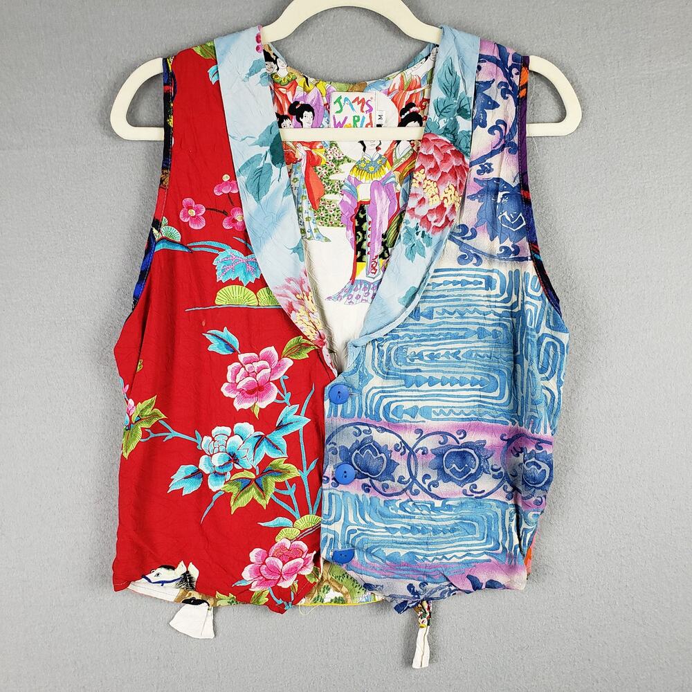 Vintage Jam's World Size‎ M Patchwork Vest Colorful Asian Inspired Art To Wear